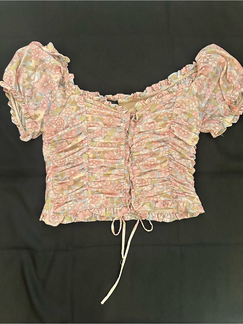 Willow Floral Ruched Milkmaid Puff Sleeve Cottagecore Top Size Large